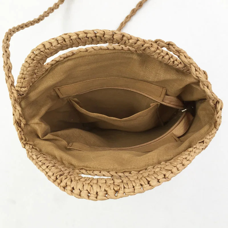 Straw Shoulder Bags Women Vintage Holiday Beach Bag Ladies Circular Handbags