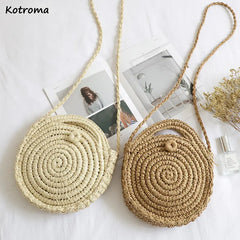 Straw Shoulder Bags Women Vintage Holiday Beach Bag Ladies Circular Handbags