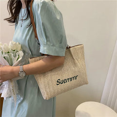 Women's Straw Shoulder Bag Large Woven Tote Casual Beach Handbag