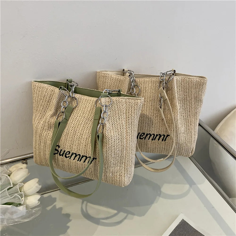 Women's Straw Shoulder Bag Large Woven Tote Casual Beach Handbag