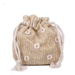 Straw Weave Bucket Bags Rattan Women Beach Shoulder Bags Casual Retro Mini