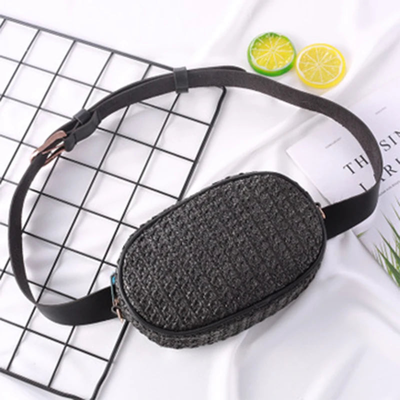 Women Straw Waist Bag Summer Woven Crossbody Bum Chest Hip Pouch
