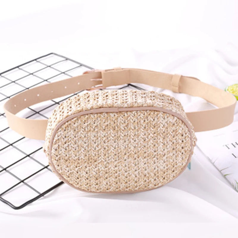 Women Straw Waist Bag Summer Woven Crossbody Bum Chest Hip Pouch