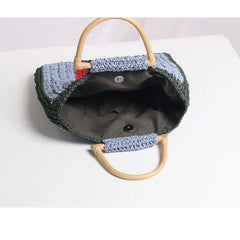 Straw Woven Bag Female Ins Portable Lovely Fairy Stripe Hand Bag