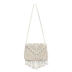 Straw Woven Bag Summer Cotton Rope Hollow Tassel Tote Women Knitting Net Bag