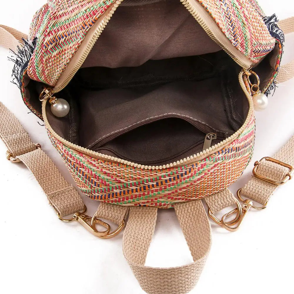 Straw Woven Bag Small Holiday Beach Bags Women Print Shoulder Bags