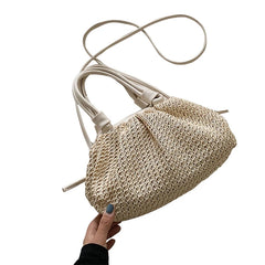 Straw Woven Cloud Bag Women PU Leather Handbag Summer