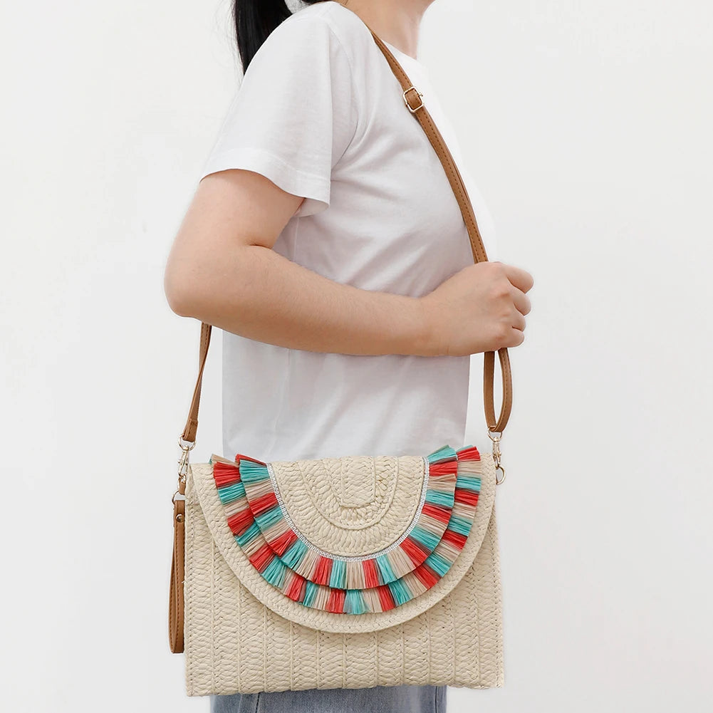 Straw Woven Crossbody Bag Summer Beach Tote Purses Handbag