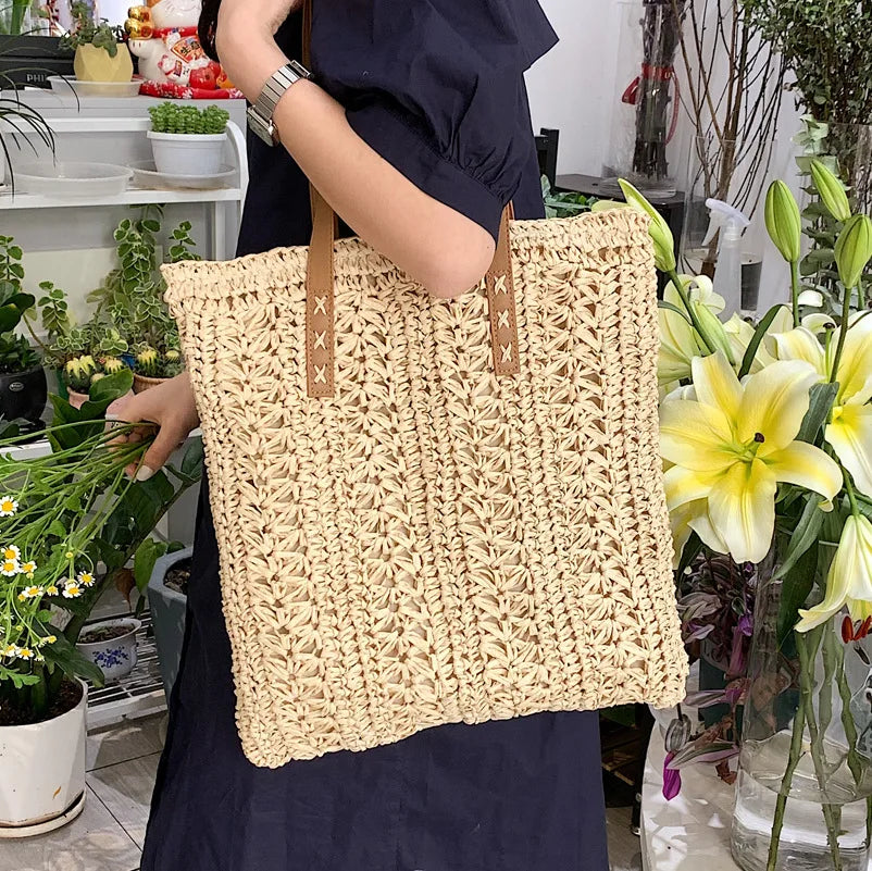 Straw Woven Ladies Large Tote Bag Casual Shoulder Purse Beach Vacation Handbag