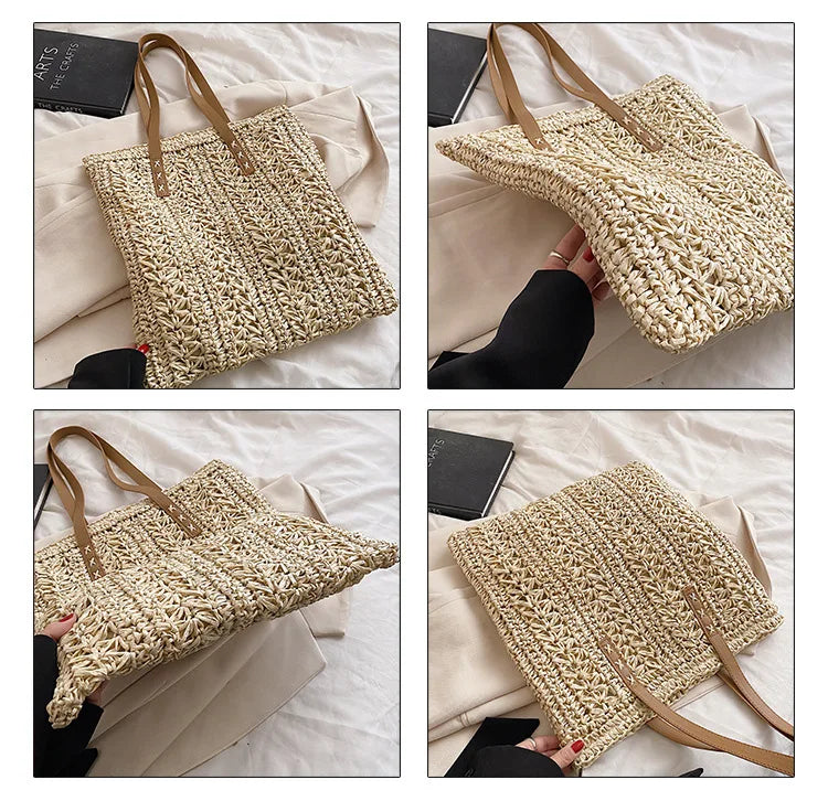 Straw Woven Ladies Large Tote Bag Casual Shoulder Purse Beach Vacation Handbag