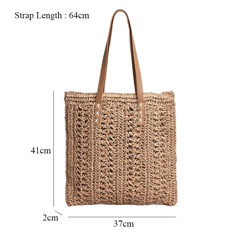 Straw Woven Ladies Large Tote Bag Casual Shoulder Purse Beach Vacation Handbag