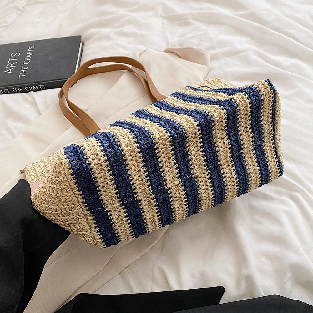 Straw Woven Shoulder Bags Women Summer Beach Vacation Ladies Travel Purse Totes