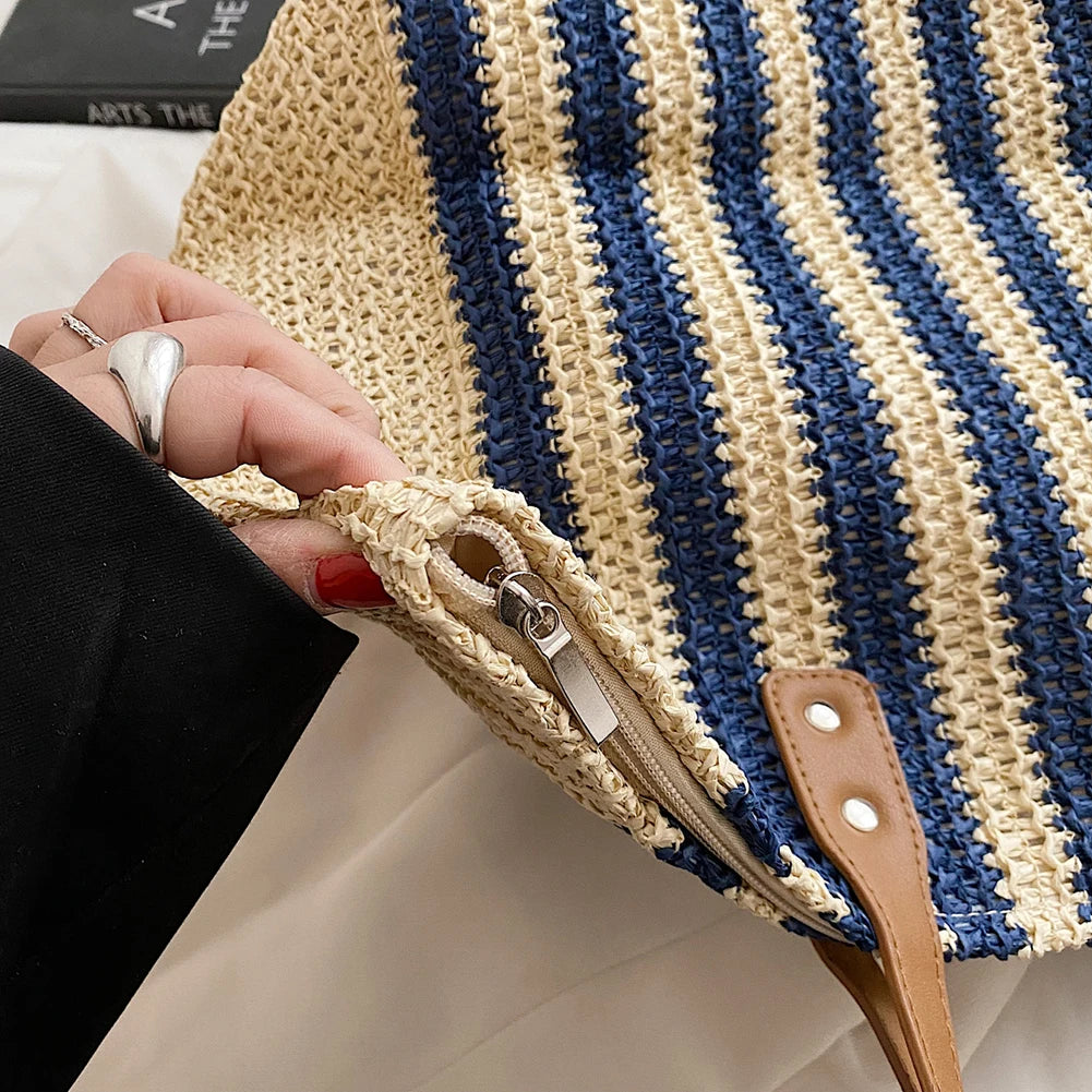 Straw Woven Underarm Shoulder Bags Women Summer Beach Female Shopper Handbags