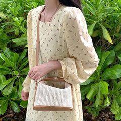 Straw Woven Women's Small Bucket Shoulder Bag Ladies Beach Tote Clutch Purse