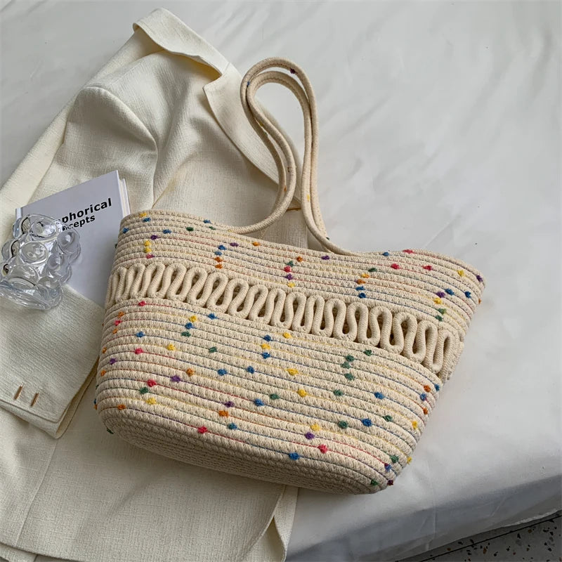 Woven Zip Shoulder Bag Crossbody Handbags For Vacation and Daily Use Large Tote