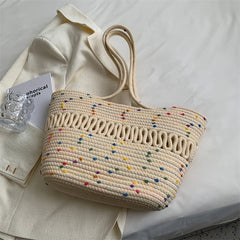 Woven Zip Shoulder Bag Crossbody Handbags For Vacation and Daily Use Large Tote