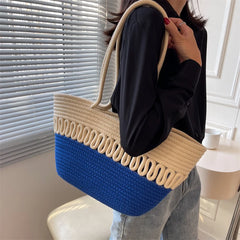 Woven Zip Shoulder Bag Crossbody Handbags For Vacation and Daily Use Large Tote