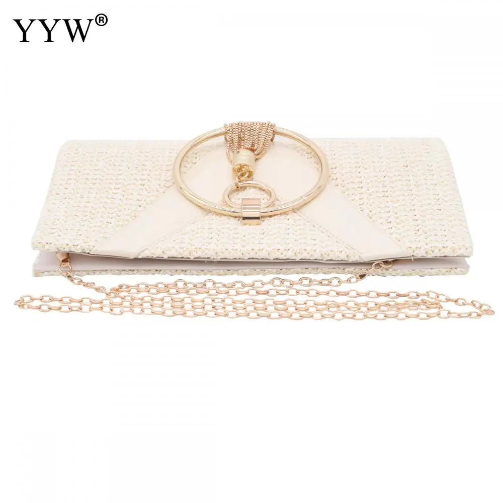 Tassel Handbag Women Wedding Party Clutch Bags Chain Circular Ring Bolsa Feminin
