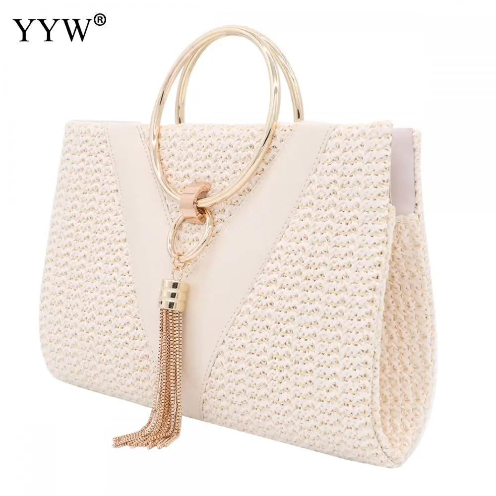Tassel Handbag Women Wedding Party Clutch Bags Chain Circular Ring Bolsa Feminin