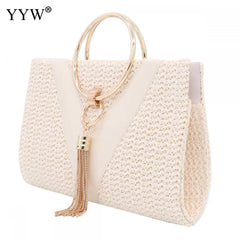 Tassel Handbag Women Wedding Party Clutch Bags Chain Circular Ring Bolsa Feminin