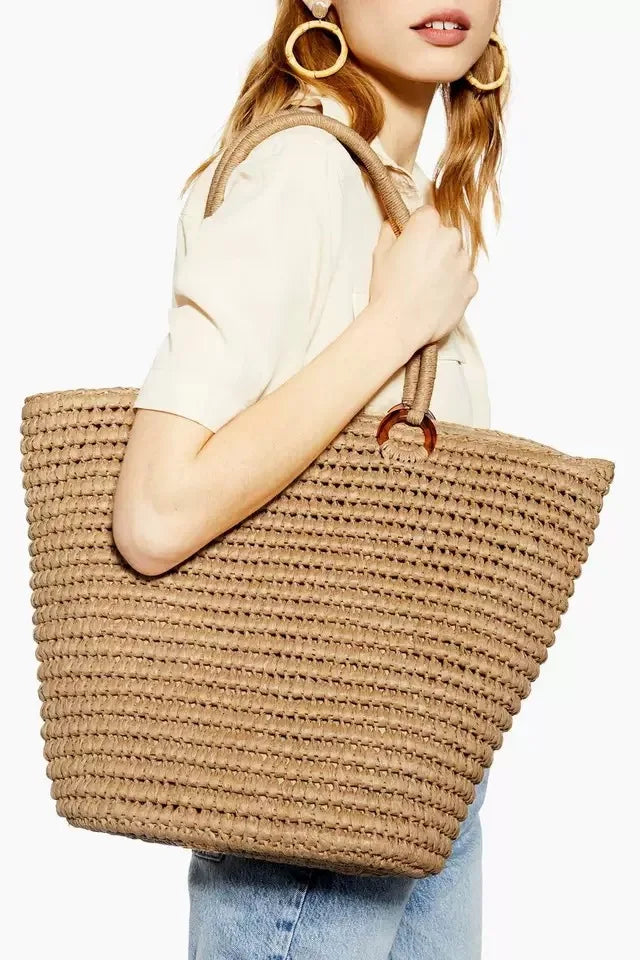 Straw Bag Women's Bag Shoulder Portable Large-Capacity Beach Woven Bag