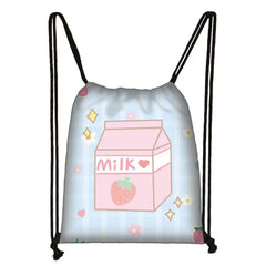 Strawberry Milk Backpack Drawstring Bag Women Lolita Girls Harajuku Kawaii