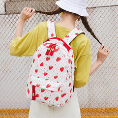 Strawberry Print Middle School Backpack for Girls