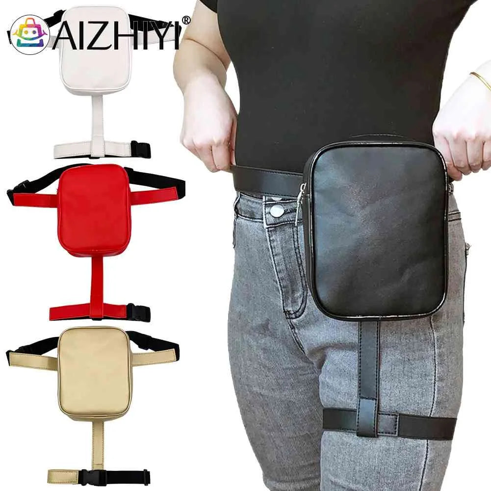 Unisex Street Crossbody Belt Bag PU Leather Small Purse Zipper Outdoor Hiking