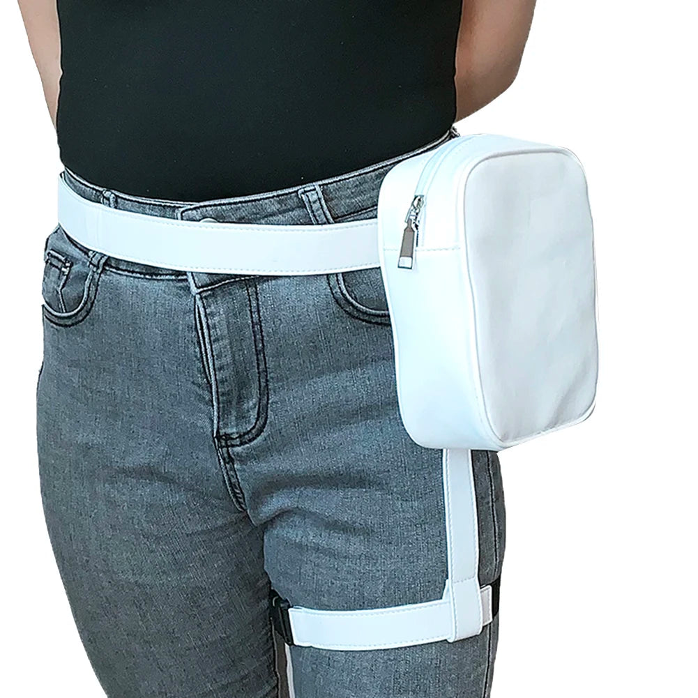 Street Crossbody Bag PU Leather Waist Pack Small Purse Zipper Solid
