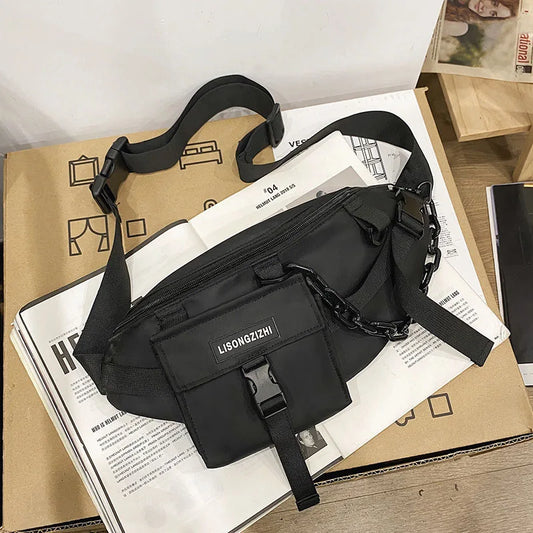 Nylon Fanny Pack Waist Belt Bag Hip hop Crossbody Chain Waist Pack