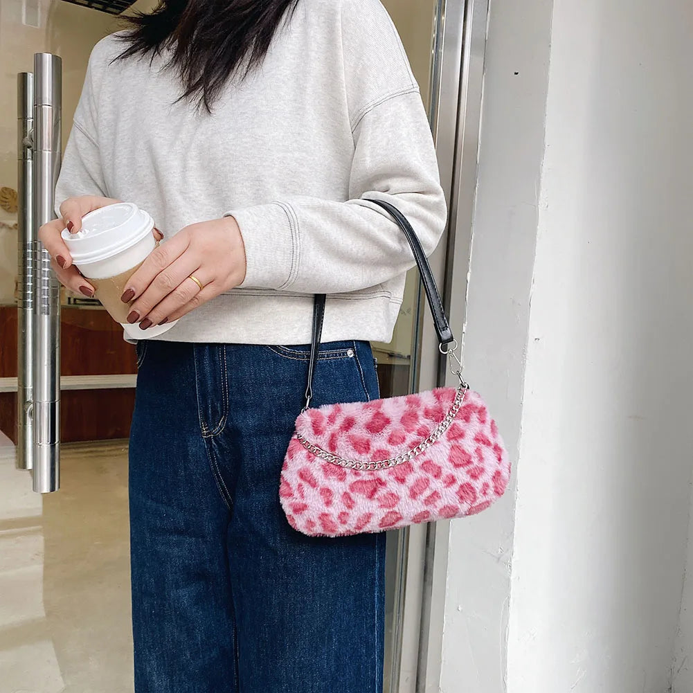 Street Plush Top-handle Money Purse Clutches Portable Women Animal Underarm Bag