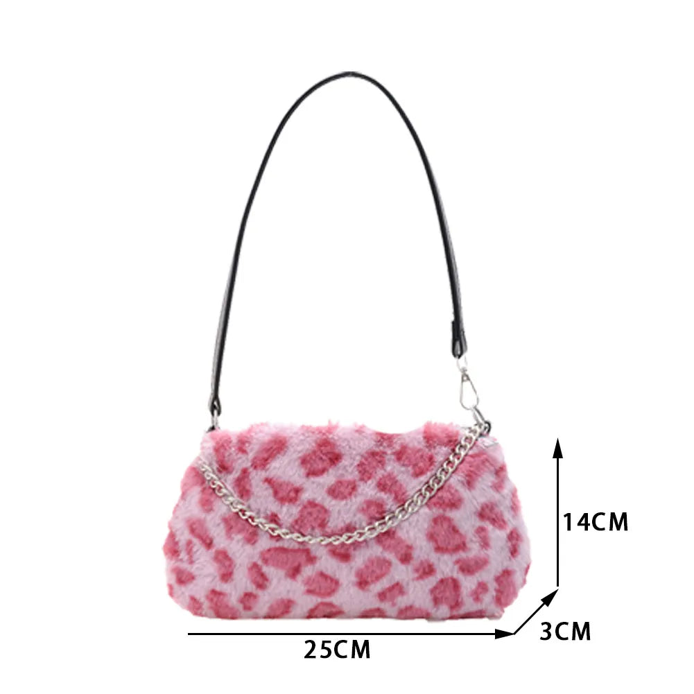 Street Plush Top-handle Money Purse Clutches Portable Women Animal Underarm Bag