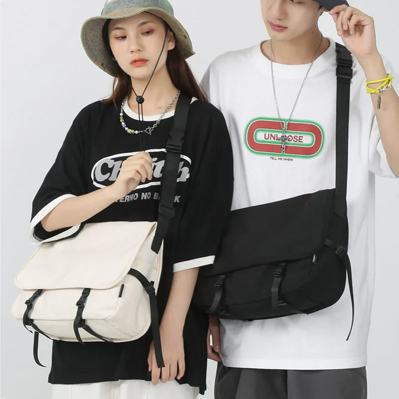 Large Canvas Shoulder Bag Unisex Messenger Hip Hop Sports Leisure Bag