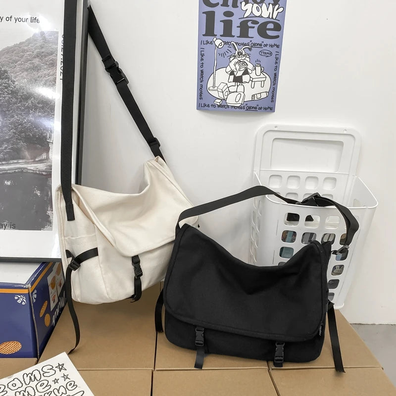 Large Canvas Shoulder Bag Unisex Messenger Hip Hop Sports Leisure Bag