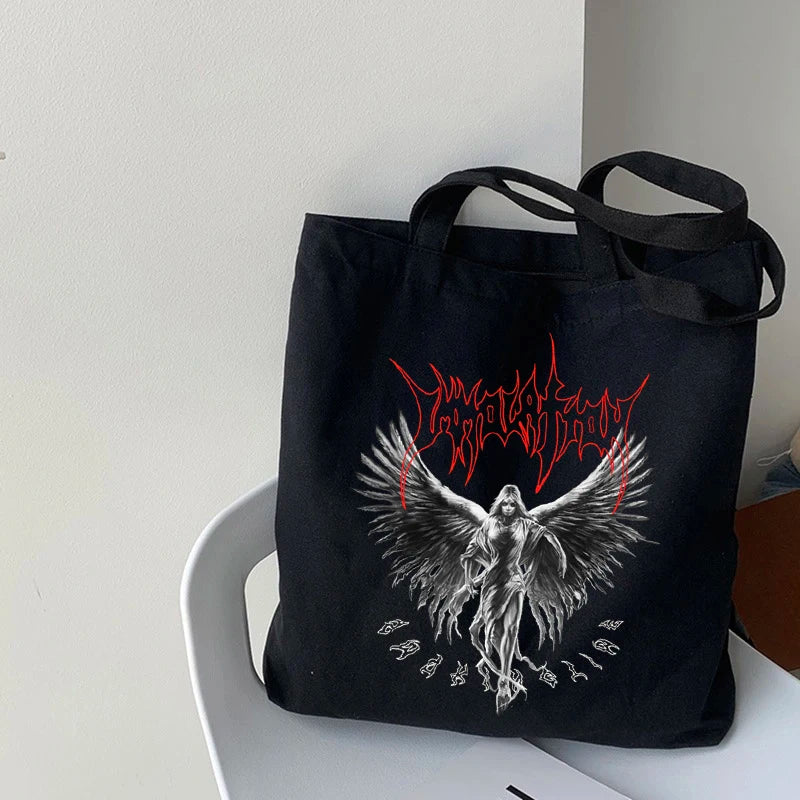Gothic canvas shopper bag Vintage women shoulder bag