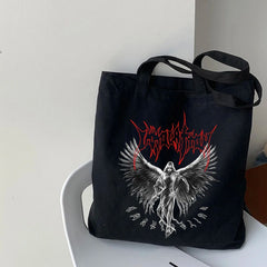 Gothic canvas shopper bag Vintage women shoulder bag
