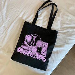 Gothic canvas shopper bag Vintage women shoulder bag