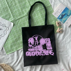 Gothic canvas shopper bag Vintage women shoulder bag