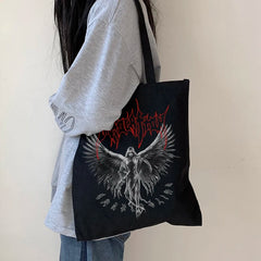 Gothic canvas shopper bag Vintage women shoulder bag