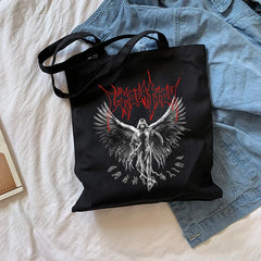 Gothic canvas shopper bag Vintage women shoulder bag
