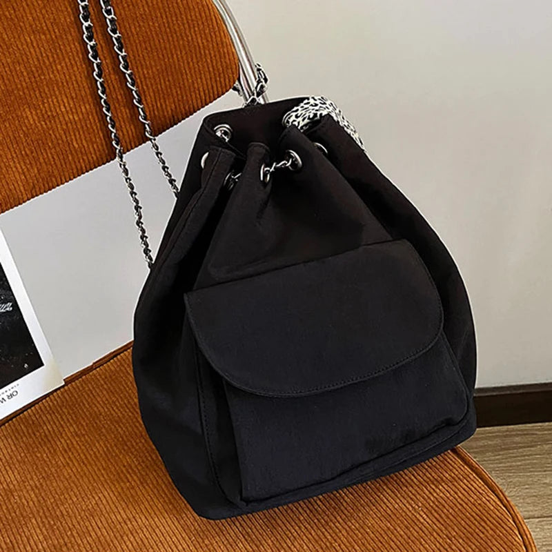 String Backpacks Women Couples Multi-func Chain Bag Solid Students OL Bagpack