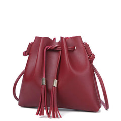 Tassel PU Leather Bucket Bag Small Handbag Women Shoulder Crossbody Purse
