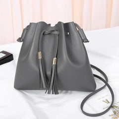 Tassel PU Leather Bucket Bag Small Handbag Women Shoulder Crossbody Purse