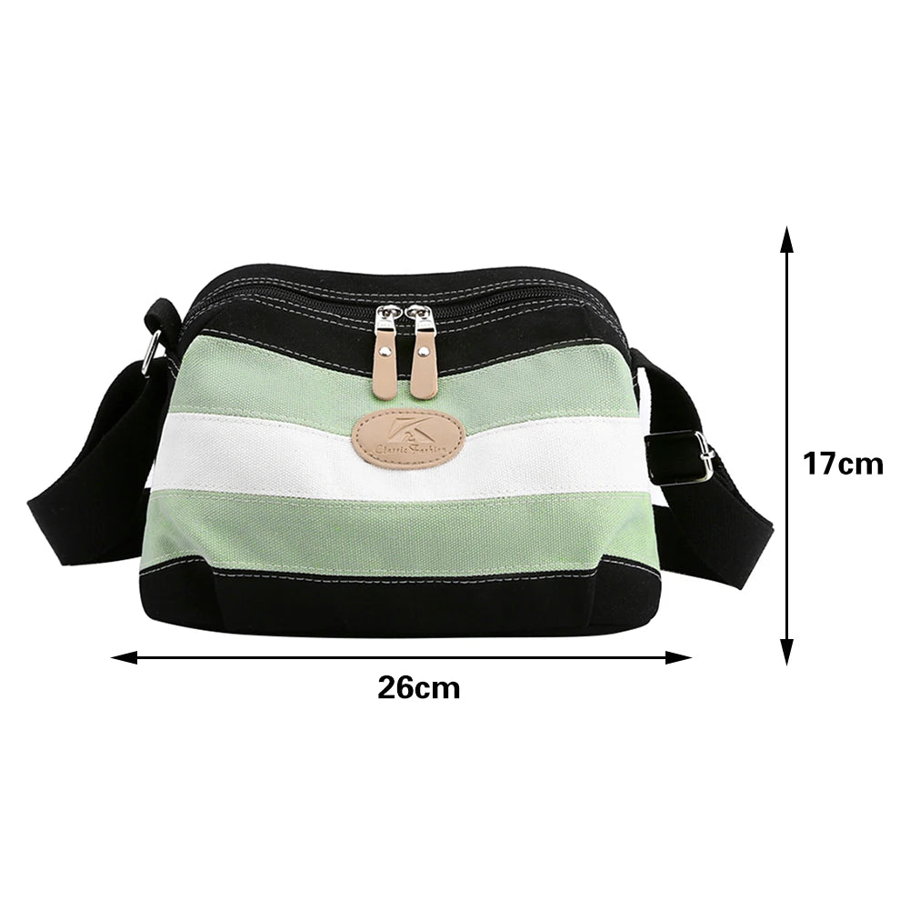 Stripe Contrast Women's Shoulder Bag Canvas Messenger Bag Retro Crossbody Bag