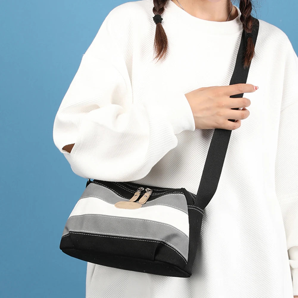 Stripe Contrast Women's Shoulder Bag Canvas Messenger Bag Retro Crossbody Bag
