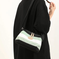 Stripe Contrast Women's Shoulder Bag Canvas Messenger Bag Retro Crossbody Bag