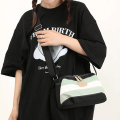 Stripe Contrast Women's Shoulder Bag Canvas Messenger Bag Retro Crossbody Bag