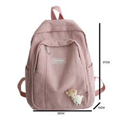 Striped Corduroy Backpack for Teenage Girls and Boys