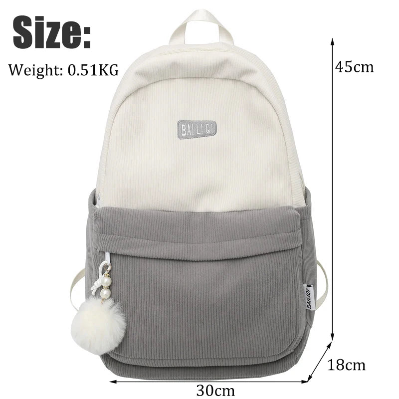 Corduroy Woman Backpack Schoolbag For Teenage Girls