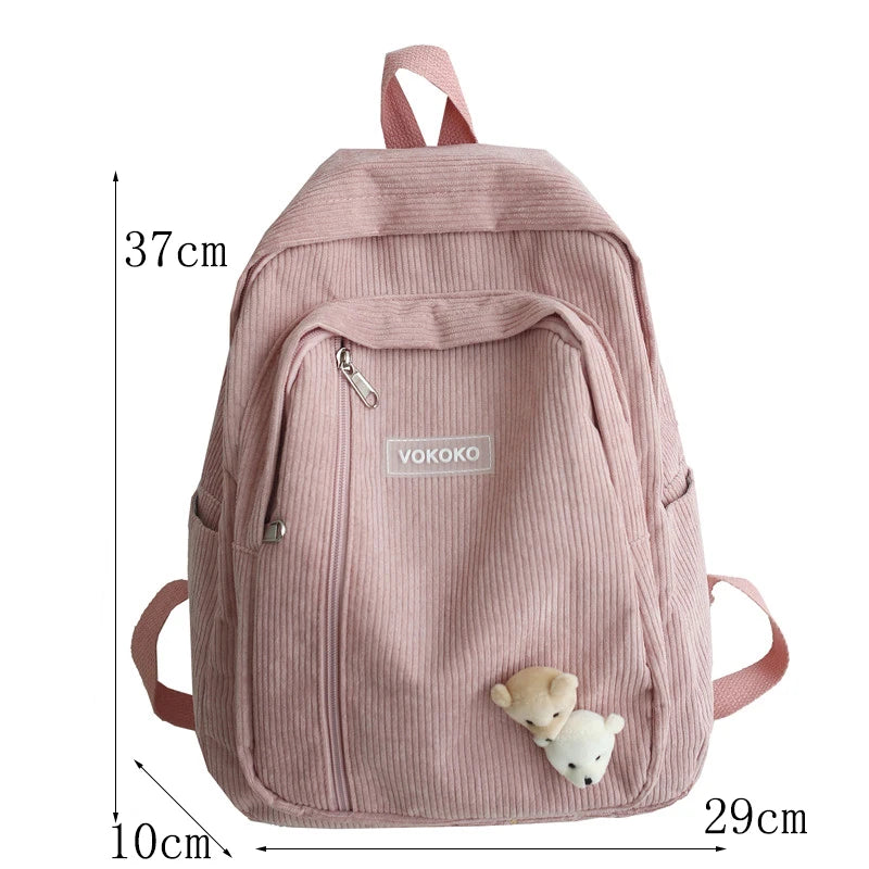 Stripe Corduroy Backpack Teenage Boys Girls Bag
